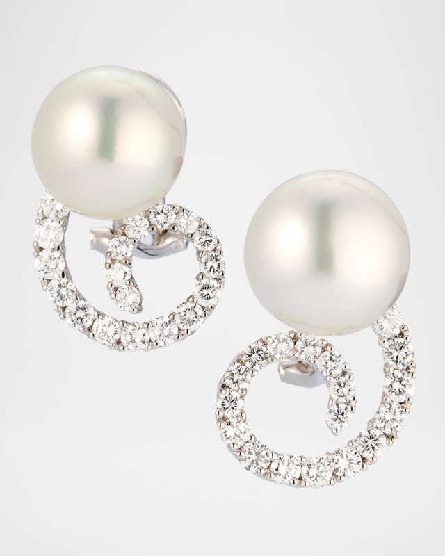 18K White Gold South Sea Pearl and Diamond Earrings